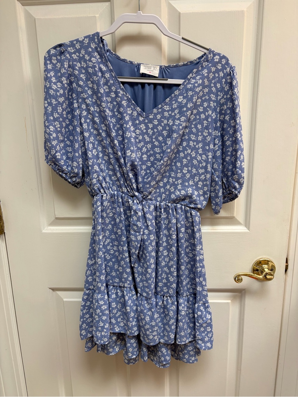 Sienna Sky Blue Floral V-Neck Mini Dress